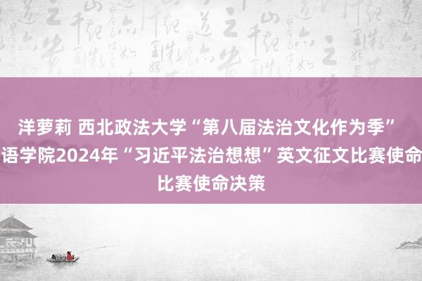 洋萝莉 西北政法大学“第八届法治文化作为季” 番邦语学院2024年“习近平法治想想”英文征文比赛使命决策